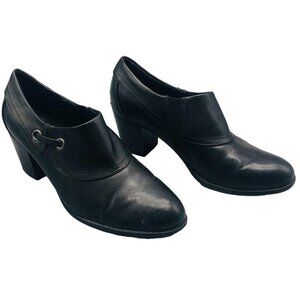 yuu shoes ankle boots black 2" chunk heels round toe slip on size 10m READ